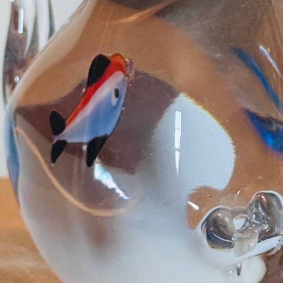 22. Hand Blown Art Glass Cat Figurine with Encased Fish | Studio Glass Decor - Picture 5 of 7